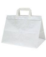 Baltas popierinis maišelis plokščiomis rankenėlėmis 31,7+21,8x24,5cm