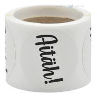 Lipnios etiketės, diam. 40 mm, baltos, su spauda „Aitah“, ritinyje 100 vnt.