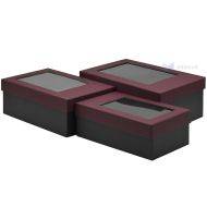 Juodos dovanų dėžutės su tamsiai raudonais dangteliais, 3 vnt/komplektas