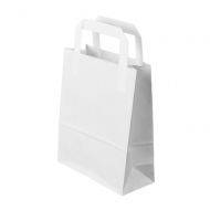 Baltas popierinis maišelis plokščiomis rankenėlėmis 18+8x22cm