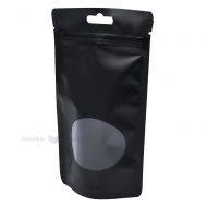 Matinis juodas pastatomas maišelis su langeliu 11+(2x3,2)x15,5cm, 50vnt/pakuotė