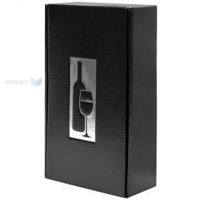 Dovanų dėžutė dviems vyno buteliams, juoda/pilka, odos imitacija 180x90x360mm