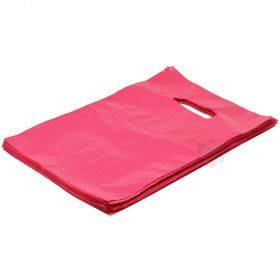 Rožinis plastikinis maišelis kirsta rankenėle 20x30cm, 100vnt/pakuotė