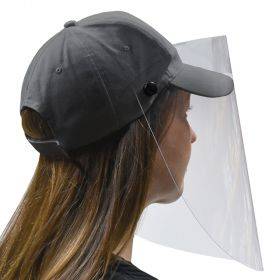 Veido skydas su snapu, juoda kepurė 100% medvilnė, skydelis 0,5 mm PET, daugkartinis