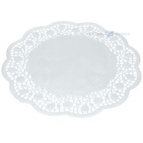 Tortų padėkliukai, diam. 28cm (vid. d. 22cm), balti, su rožėmis, pakuotėje 100vnt