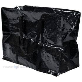 Juodas PP-austinis pirkinių maišelis su rankenėle ir segtuku 65+34x48cm