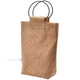 Natūralaus kamščio dovanų maišelis su dirbtinės odos rankenėlėmis, 20+6x23,5cm