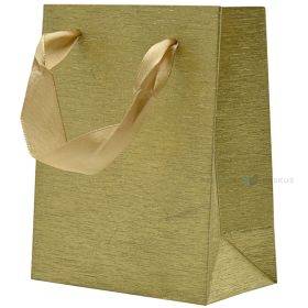 Popierinis dovanų maišelis juostelės rankenėlėmis, 11+6x14cm, blizgus auksinis