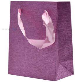 Popierinis dovanų maišelis juostelės rankenėlėmis, 11+6x14cm, blizgus rožinis