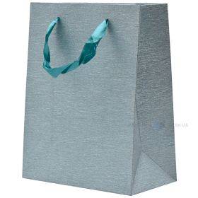 Popierinis dovanų maišelis juostelės rankenėlėmis, 18+10x23cm, blizgus mėlynas