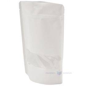 Baltas pastatomas maišelis su langeliu 16+(2x4,5)x19cm, 50vnt/pakuotė