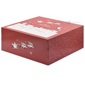 Pyrago dėžė, kartoninė, 30x30x12,5cm, balta, raudonas atspaudas „Christmas“, pakuotėje 10 vnt.