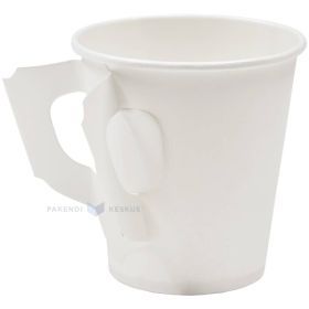 Popierinis puodelis baltas su rankenėle 180ml, 50vnt/pakuotė