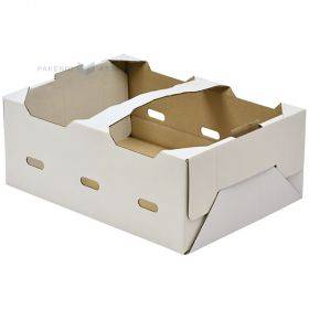 Baltas gofruoto kartono dėklas - dėžutė su rankena 205x107x283mm