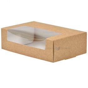 Kartoninė torto dėžutė ruda/balta su langeliu 19x12x6cm, 25vnt/pakuotė