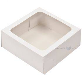 Balta torto dėžutė su dangčiu ir langeliu 20x20x8cm, 50vnt/pakuotė