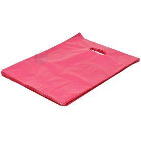 Rožinis plastikinis maišelis kirsta rankenėle 30x40cm, 100vnt/pakuotė
