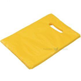 Geltonas plastikinis maišelis kirsta rankenėle 18x29cm, 100vnt/pakuotė