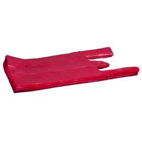 Raudonas plastikinis maišelis su rankenėle 25+12x45cm, 100vnt/pakuotė