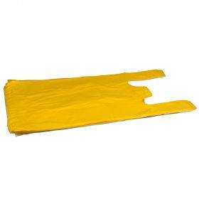 Geltonas plastikinis maišelis su rankenėle 30+16x52cm, 100vnt/pakuotė