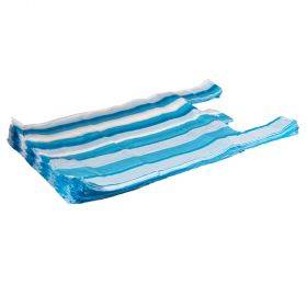 Mėlynas-baltas dryžuotas plastikinis maišelis su rankenėle 30+18x55cm, 100vnt/pakuotė