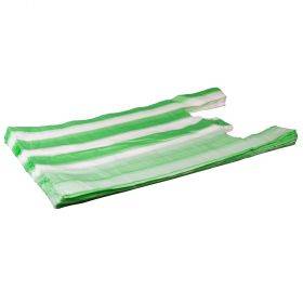 Žalias-baltas dryžuotas plastikinis maišelis su rankenėle 30+18x55cm, 100vnt/pakuotė