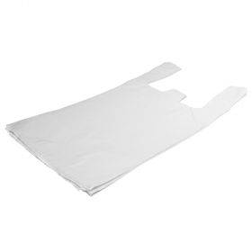 Baltas plastikinis maišelis su rankenėle 30+20x60cm, 100vnt/pakuotė