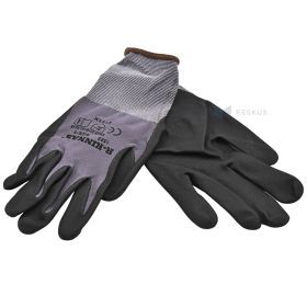 Pirštinės, elastinis nailonas/spandeksas, delnas nitrilinis, pilkos, dydis 9