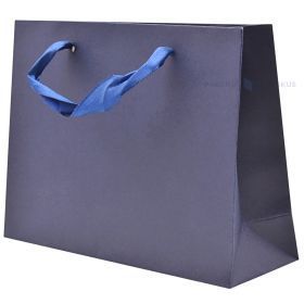 Popierinis dovanų maišelis juostelės rankenėlėmis, 22+7x16cm, tamsiai mėlynas