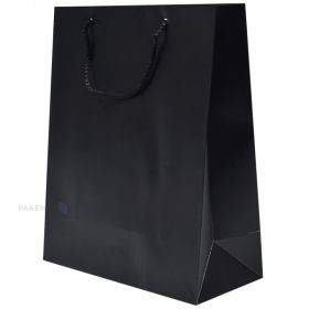 Juodas popierinis maišelis virvelinėmis rankenėlėmis 30+12x40cm
