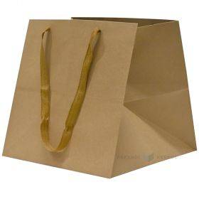Rudas popierinis maišelis juostinėmis rankenėlėmis 30+30x30cm