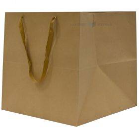 Rudas popierinis maišelis juostinėmis rankenėlėmis 40+40x40cm