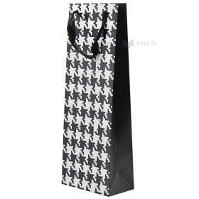 Dovanų maišelis su juodomis kaspino rankenomis, 15+8x40 cm, juodas-baltas languotas (houndstooth) raštas