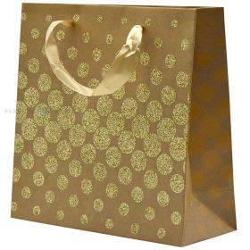 Popierinis dovanų maišelis juostelės rankenėlėmis, 20+8x20cm, auksiniai apskritimai