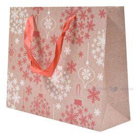 Ornamentų kraft imitacija popierinis maišelis juostelės rankenėlėmis 25+8x20cm