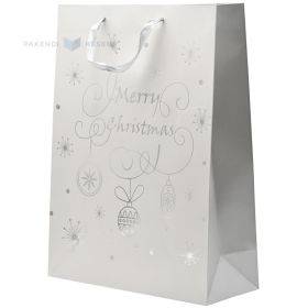 Popierinis dovanų maišelis juostelės rankenėlėmis, 30+12x40cm, Linksmų Kalėdų