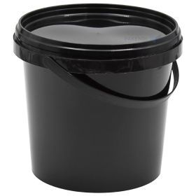 Plastikinis kibirėlis su dangteliu, 1000 ml / 1L, su rankenėle, Ø131 mm, juodas kibirėlis ir dangtelis