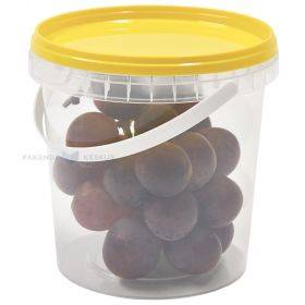 Skaidrus kibirėlis su geltonu dangteliu ir rankenėle 770ml / 0,77L