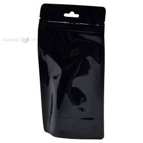 Juodas pastatomas maišelis aliuminizuotas 16+(2x4,5)x22,8cm, 50vnt/pakuotė