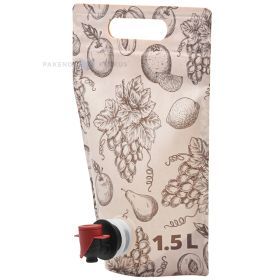 Pastatomas maišelis PET/PET/PA/EVOH/PE, 19+(15,5+10,8)x28 cm, 1,5 l, platus dugnas, rankena