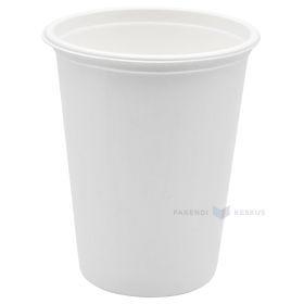 Gėrimų puodelis, 100% biologiškai skaidrus/kompostuojamas, 350 ml, skersmuo 90 mm, baltas, 50 vnt