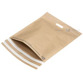 Popierinis vokas su rankena, 36×37+8+8 cm, rudas, su dviguba lipnia juosta